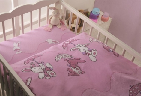 סט מצעים  תינוק 100% כותנה ארנבונים ורוד 