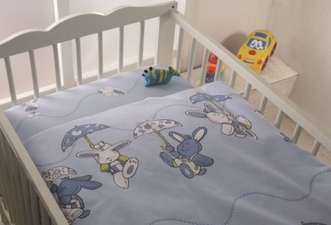 סט  מצעים תינוק 100% כותנה ארנבונים תכלת 