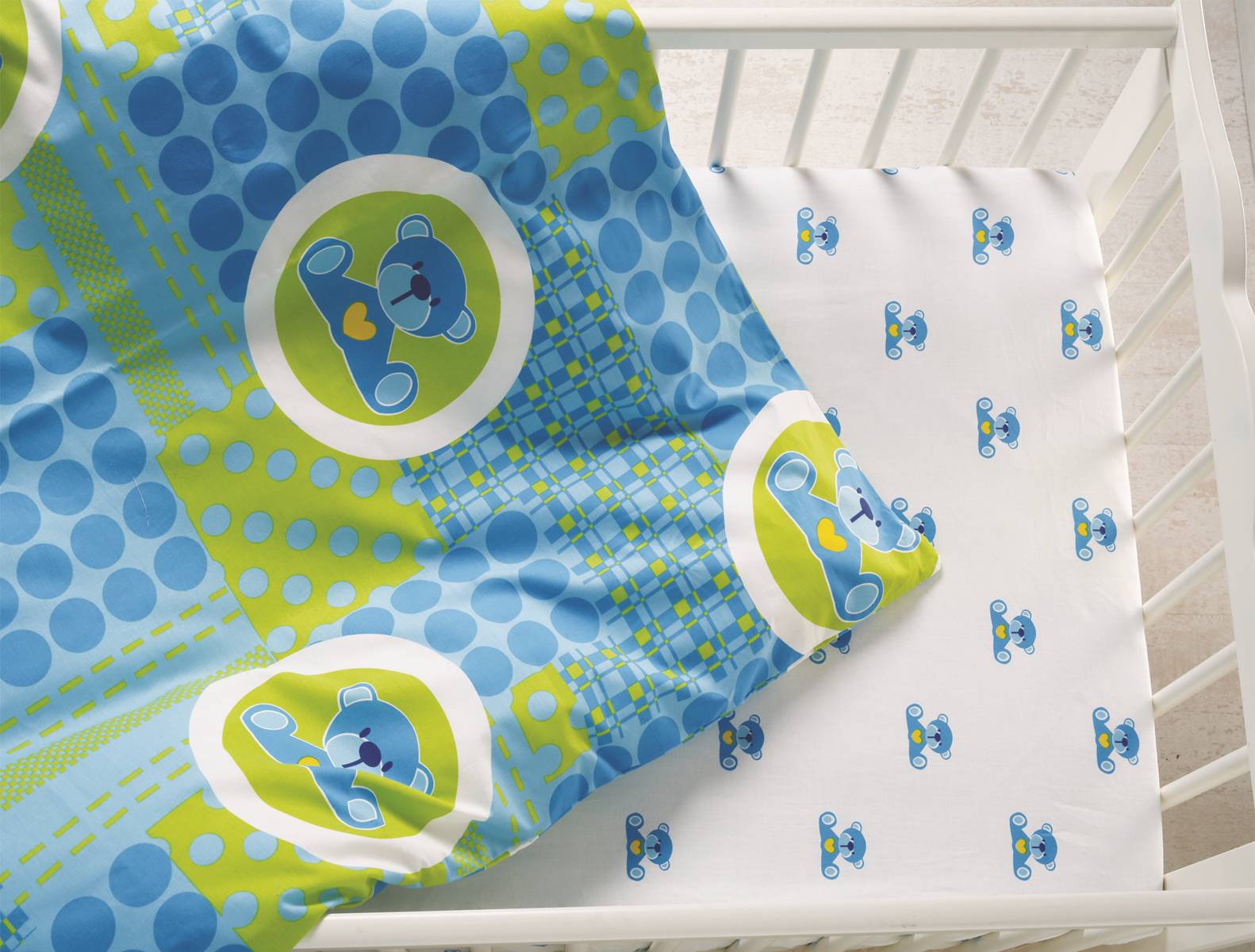 סט מצעים  תינוק  100% כותנה שובי דובי כחול 