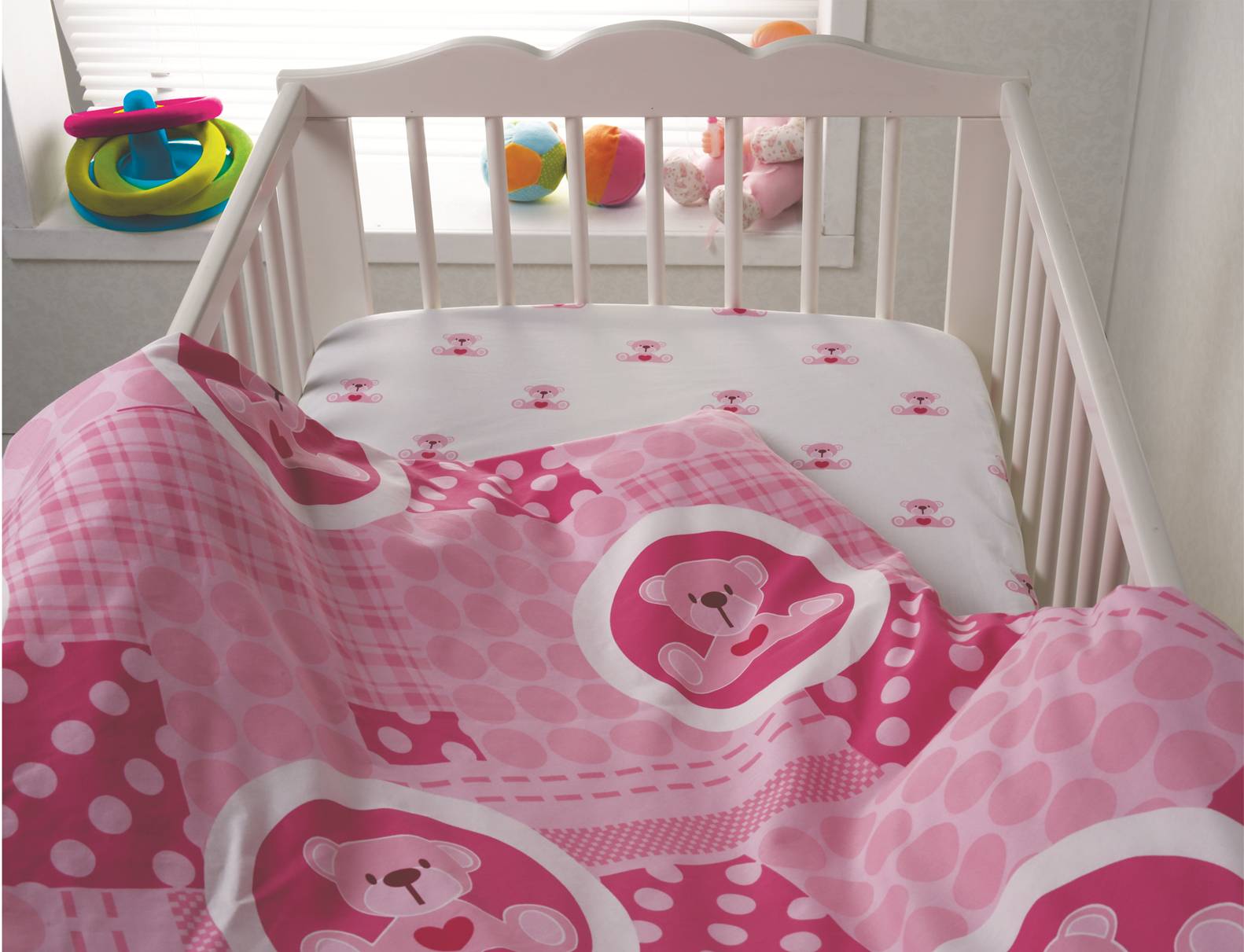 סט מצעים  תינוק  100% כותנה  שובי דובי ורוד 